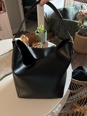 Black Leather Shopper Bag - Women